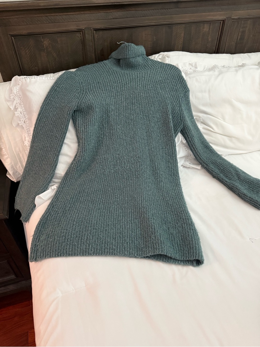 Steve Madden Ribbed Turtleneck Sweater Dress in Teal Green